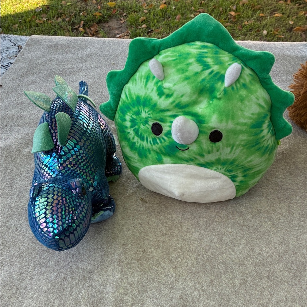 Green Tie-Dye Triceratops Plush Pillow
